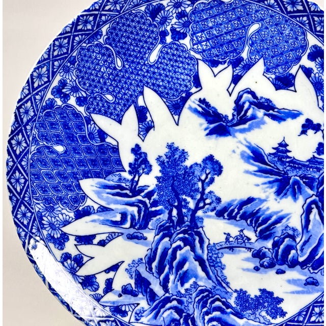 Ceramic Antique Japanese Blue & White Porcelain Charger With Yamatoku Mark, Early 20th Century For Sale - Image 7 of 8