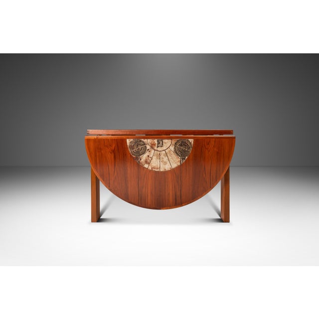 Mid-Century Modern Restored Danish Modern Expansion Dropleaf Dining Table in Teak W/ Tile Inlay by Ox Art for Ansager Møbler, Denmark, C. 1977 For Sale - Image 3 of 18