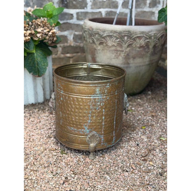 American Early 1900s Jardiniere Brass Lion Motif Planter For Sale - Image 3 of 4