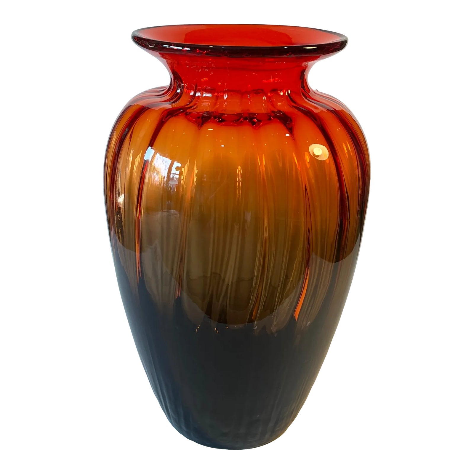 Lart Fluted Art Glass Vase Brown Orange Red Ombre Chairish
