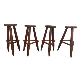 Brutalist Wood Stools, 1950s, Set of 4 For Sale