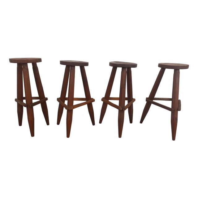 Brutalist Wood Stools, 1950s, Set of 4 For Sale