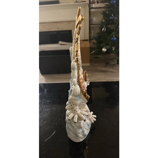 1950s Vintage Chinese Porcelain Dragon Figurine White Gold 17in Tall For Sale - Image 5 of 8