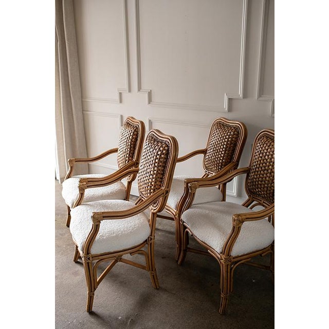 Rare Set of Four Vintage Padma’s Plantation Armchairs Woven Rattan, Sherpa Upholstery For Sale - Image 4 of 18