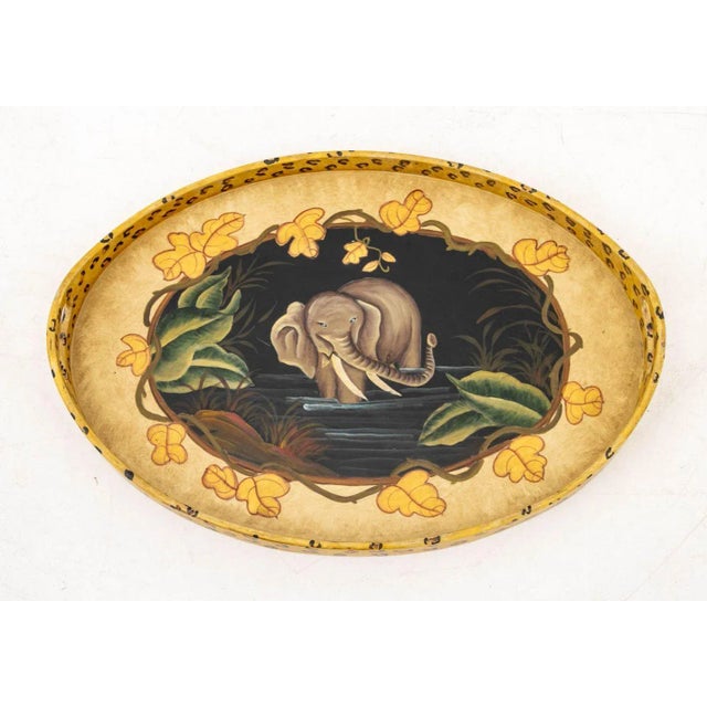 Safari Motif Painted 2-Tier Tray Top Folding Table For Sale - Image 4 of 9