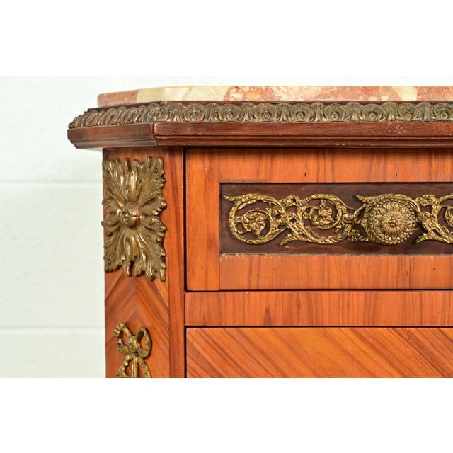 Paul Sormani Style French Regency Louis XVI Kingwood Inlaid Marquetry Marble Top Commode With Mounted Gilt Bronze Ormolu For Sale - Image 9 of 18