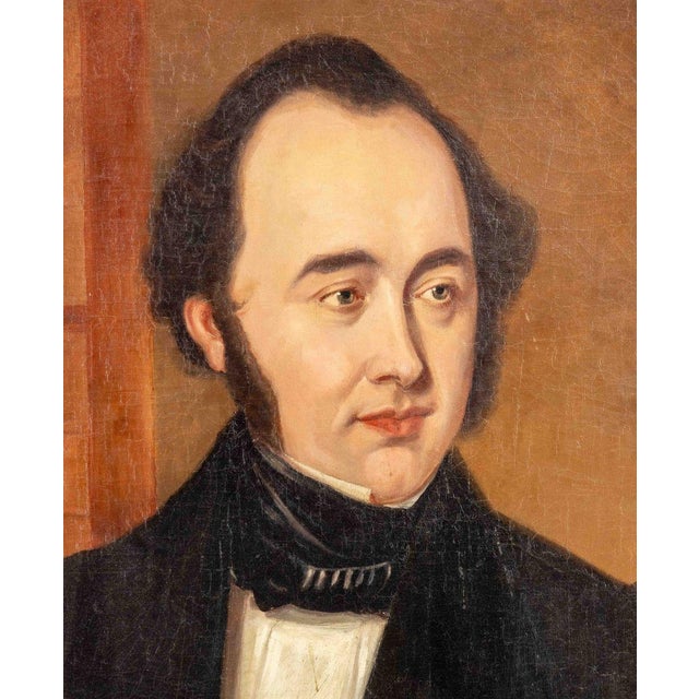 Victorian Illegibly Signed Portrait of a Man Oil on Canvas, 1844 For Sale - Image 3 of 10