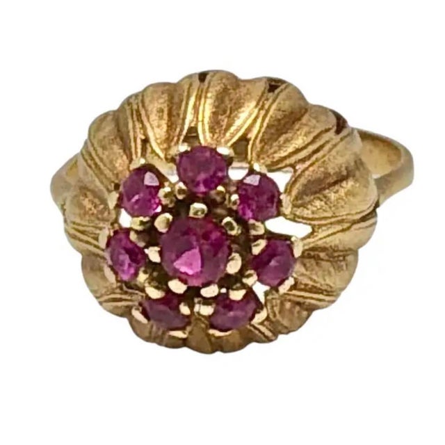 Red 14k Gold Ruby Cluster Cocktail Ring Vintage For Sale - Image 8 of 8
