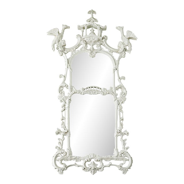 Chinoiserie Hand Carved and Painted Pagoda Mirror For Sale