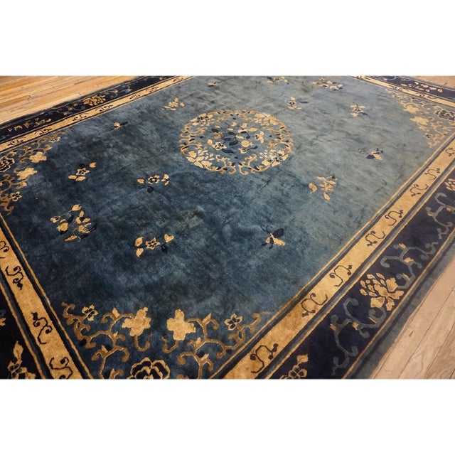 Rectangle Blue Antique Wool Chinese 1920s Room Size - Peking Knotted Rug, Circa Date: 1920s. This exceptional Chinese...