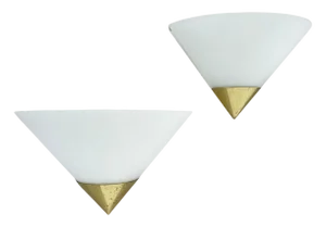 Vintage Brass and Satin Glass Wall Lights from Glashütte Limburg, 1970s, Set of 2