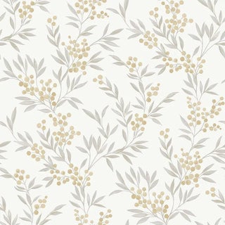 Boråstapeter Forest Berries Wallpaper In Ochre And Ivory For Sale