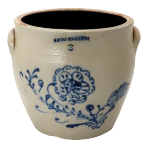 Antique American New York Blue Floral Decorated Stoneware 3 Gallon Storage Crock