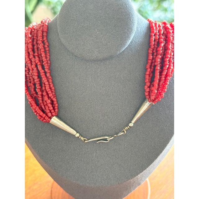 Shell Vintage Native American Style 10-Strand Mediterranean Red Coral Necklace 1971 Four Square Marks For Sale - Image 7 of 7