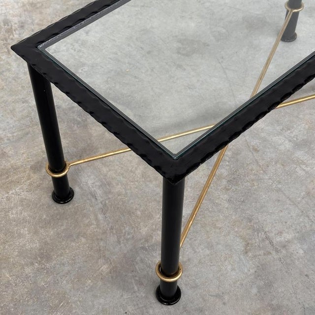 Vintage Textured Forged Iron and Glass Coffee Table with Gilt Knot Detail, 1970s For Sale - Image 3 of 11