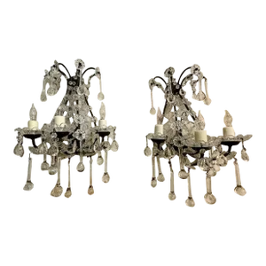 Italian Beaded Crystal Flower Sconces