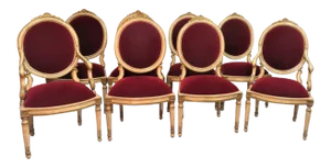 Piedmontese Neoclassical Style Cream & Gilt Carved Dining Chairs - Set of 8