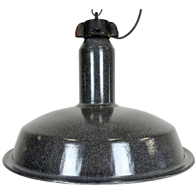 Large Industrial Grey Enamel Factory Lamp with Cast Iron Top from Elektrosvit, 1960s For Sale - Image 18 of 18