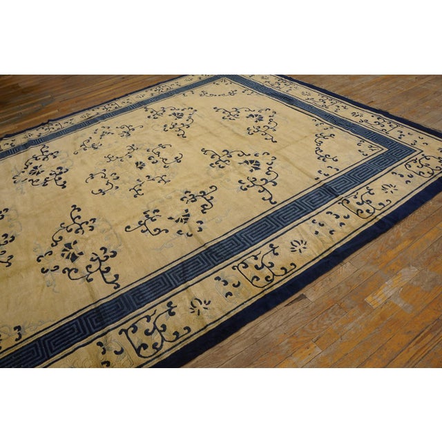 Chinese Marvelous Tan and Blue Color With Florid Design Antique Chinese Peking Rug For Sale - Image 3 of 12