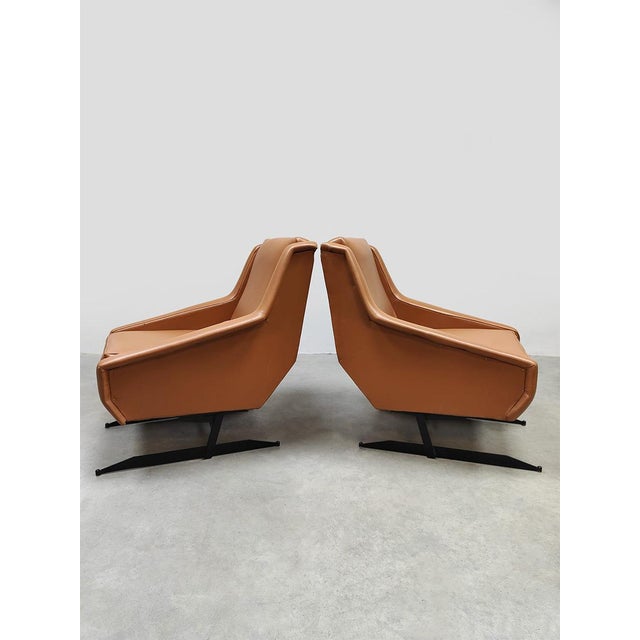 Metal Vintage Italian Cognac Lounge Chairs, Set of 2 For Sale - Image 7 of 9