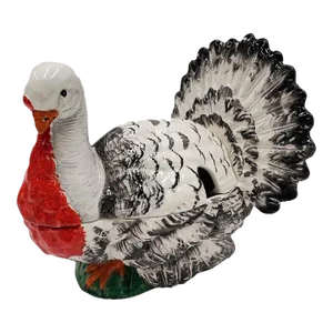 Mid 20th Century Vintage Majolica Hand-Painted Turkey Tureen Made in Bresolin Italy
