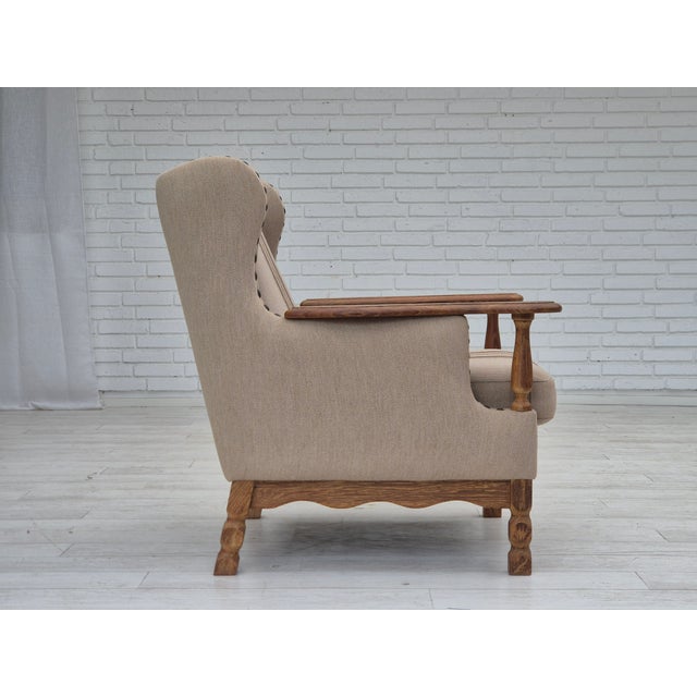 Danish Armchair in Furniture Wool Fabric & Oak Wood, 1970s For Sale - Image 9 of 18
