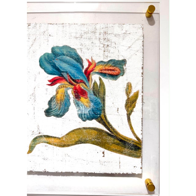 Turquoise Iris - Hand Textured Vintage Teal Iris For Sale - Image 4 of 8