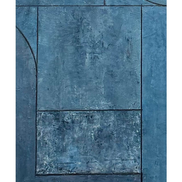 Contemporary Geometric, Abstract Oil and Cold Wax Painting Monochromatic Blue/Grey by Stephen Cimini For Sale - Image 4 of 7