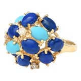 14KY Vintage Multi Gemstone Cocktail Ring, size 7.5 For Sale
