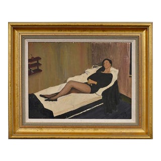 Vintage Oil Painting of a Reclining Woman With Vintage Gold Frame For Sale