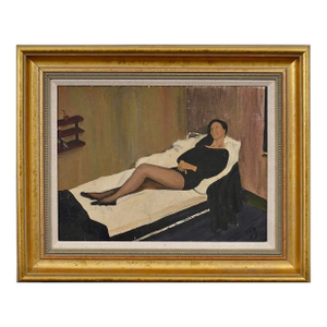Vintage Oil Painting of a Reclining Woman With Vintage Gold Frame