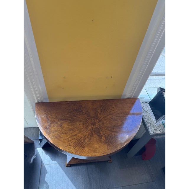 Art Deco console table, circa 1920, Italy Walnut, semicircular top H: 74 cm W: 90 cm D: 46 cm Good condition for its age,...