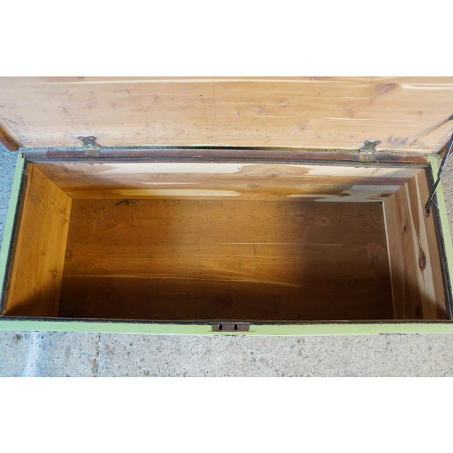 Vintage American Country Farmhouse Green Painted Chic Pine Blanket Chest Trunk For Sale - Image 18 of 18