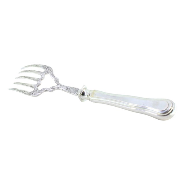 Silver Fish Serving Fork with Reliefs and Crown For Sale