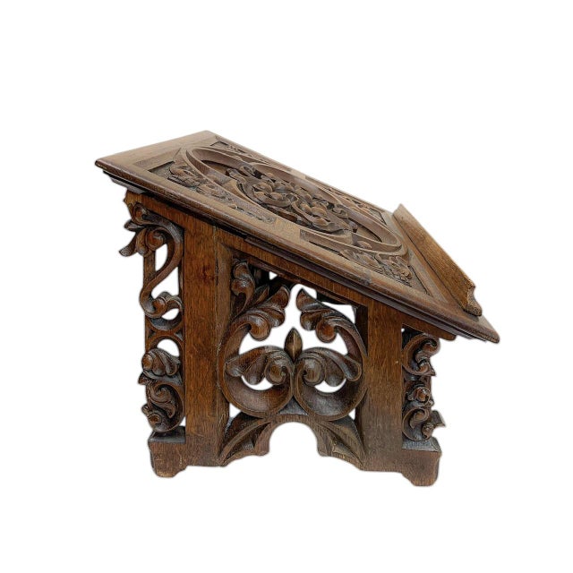 19th Century Gothic Revival Carved Wood Book Stand For Sale - Image 4 of 13