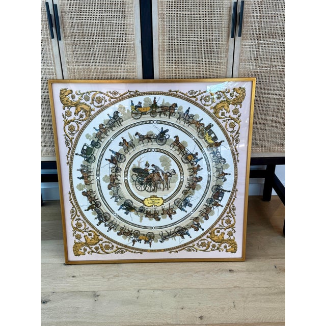 1980s Framed Hermes La Promenade De Longchamps Silk Scarf For Sale - Image 5 of 12