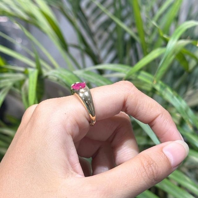 Bombe Style 1.20ct Ruby and Diamond Toi Et Moi 14k Gold Ring Size 5 For Sale In New York - Image 6 of 17