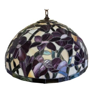 Vintage Late 20th Century Leaded Stained Glass Hanging Dome Chandelier Shade For Sale