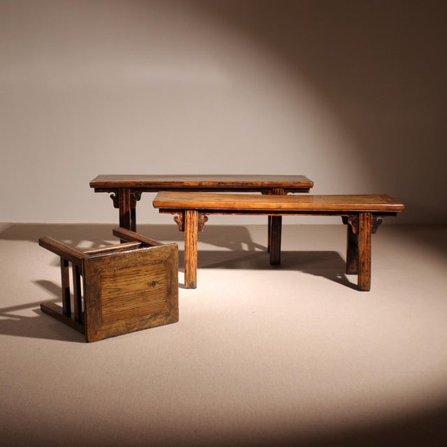 Vintage Rustic Bench with Stool and Coffee Table in Elm, 1980s, Set of 3 For Sale - Image 15 of 15