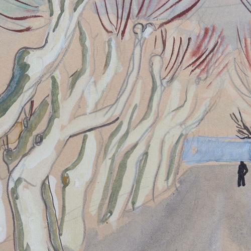 Yves Brayer, Row of Plane Trees In Winter, Maussane-les-Alpilles, 20th Century, Mixed Media on Paper, Framed For Sale - Image 13 of 17
