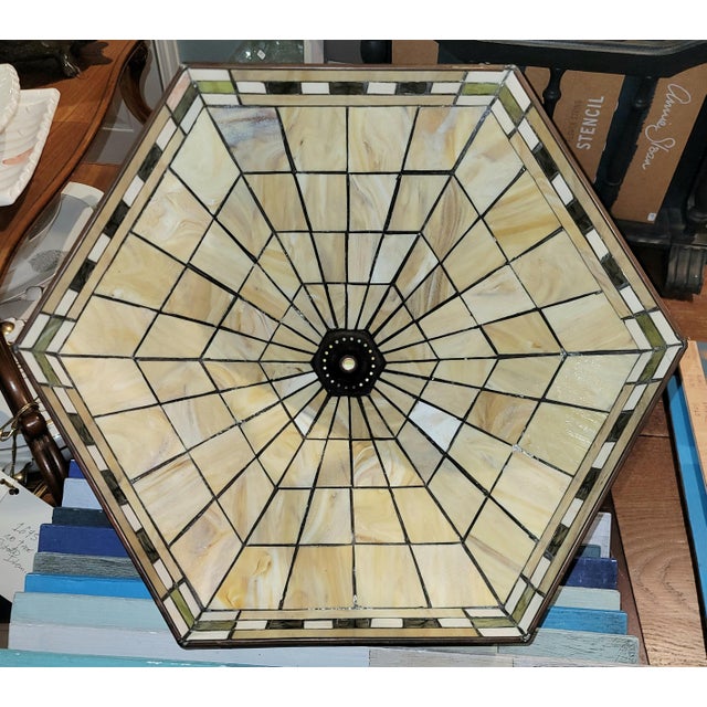 Vintage Arts and Crafts Style Stained Glass Lampshade For Sale - Image 9 of 9