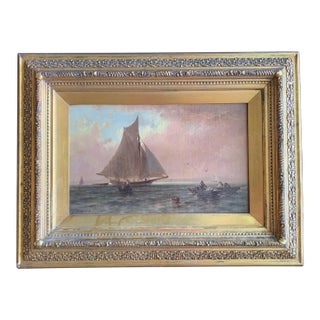 Late 20th Century "The Lower Bay of New York" Nautical Seascape Framed Oil Painting For Sale