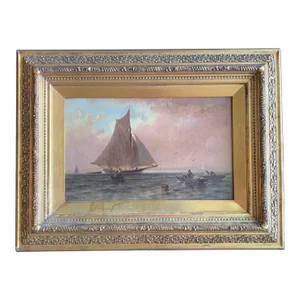 Late 20th Century "The Lower Bay of New York" Nautical Seascape Framed Oil Painting