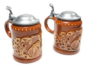 Vintage Ceramic & Pewter Steins - A Pair