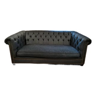 Lee Jofa Chesterfield Custom Cutter Navy Sofa For Sale