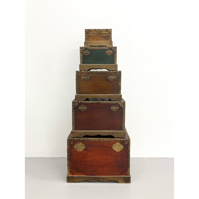 Traditional Vintage Hand-Painted Nesting Still Life Storage Boxes – Set of Five For Sale - Image 3 of 12