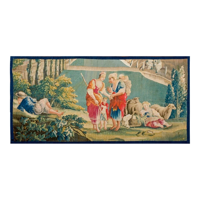 A Beautiful Antique Mid-18th Century French Pictorial Pastoral Scene Wall Hanging Tapestry For Sale