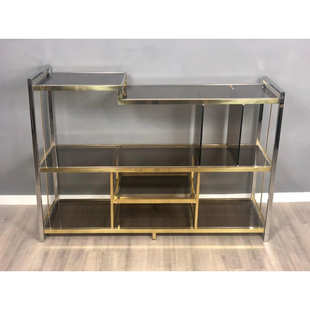 Brass, Glass & Chrome Console Sideboard by Serantoni & Arcangeli, 1970s, Italy For Sale - Image 3 of 17