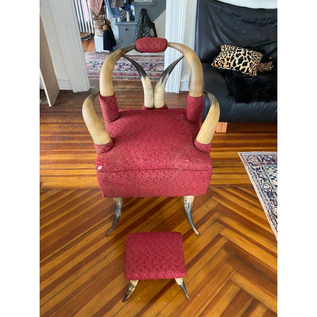 1800’s Victorian Horn Armchair & Footstool For Sale - Image 9 of 9