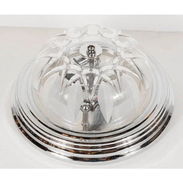 Art Deco Style Flush Mount Chandelier With Chrome Fittings & 'Sunburst' Motif For Sale In New York - Image 6 of 6